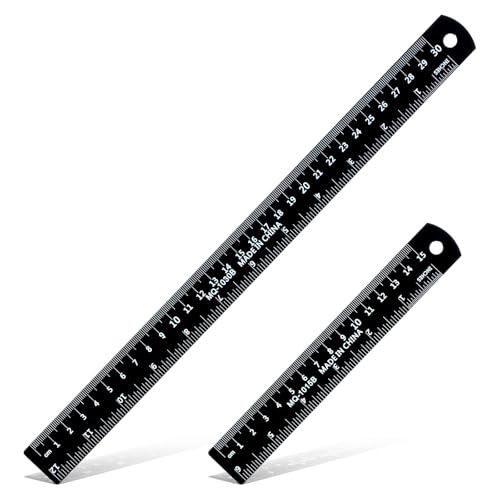 Ouligay 2 reglas de metal de 12 pulgadas y 6 de 30 cm y 15 con recta para dibujar hogar oficina ingeniería