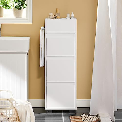 SoBuy Mueble Baño Estrecho– Armario Estrecho con 3 Cajones, 4 Compartimentos, Toallero – Cajonera Baño compacta Adecuada para Espacios reducidos Blanco, 30x90x30 cm, BZR29-W - imagen 9
