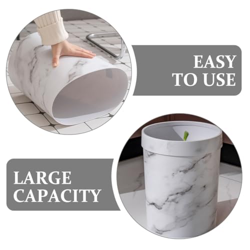 Image of Small Marble Trash Can Wastebasket Plastic Recycling Bin Waste Paper Basket Garbage Can Container Bin for Office Bathroom Bedroom Cabinet 30x21cm