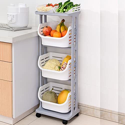 ZOLPINL Cesta de Frutas de 3 Niveles para encimera, frutero y Soporte para Verduras Que Mantiene Las Frutas y Verduras Frescas, Estante de Almacenamiento Giratorio, Estante de almacenamien