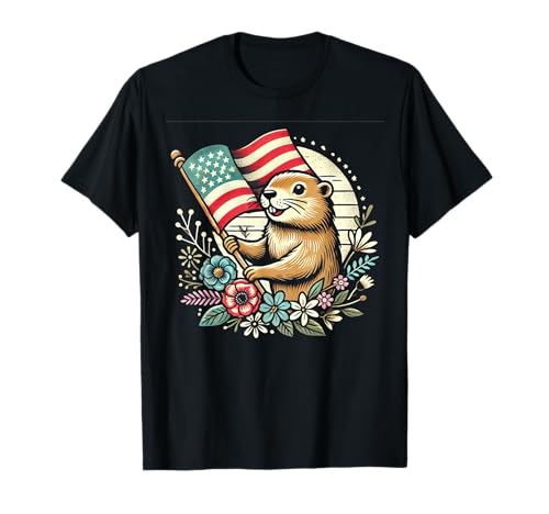 Bandera de marmota americana divertida para el día festivo de verano Camiseta