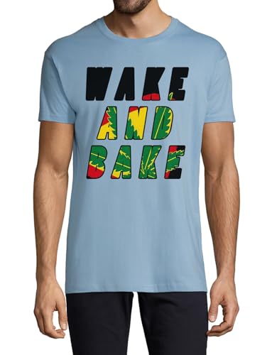 T-shirt coton Wake and Bake pour homme bleu clair col rond