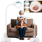 30X 10X Large Floor Magnifying Glass with Light and Stand,72 LED Flexible Gooseneck Floor Magnifying Lamp,2 in 1 Lighted Magnifiers for Close Work, Sewing,Crafts,Hobbies（White）
