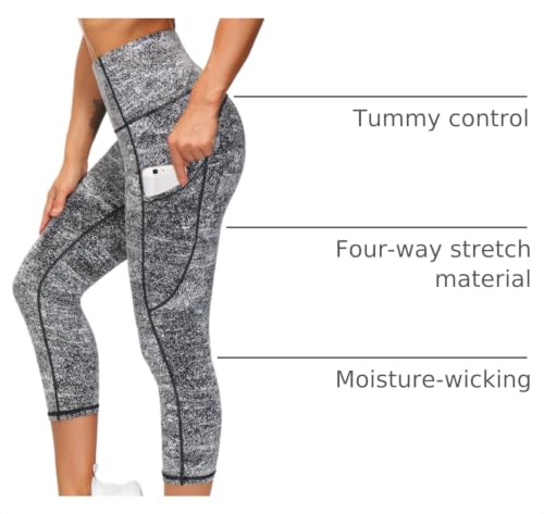 Image of THE GYM PEOPLE Thick High Waist Capris Yoga Pants with Pockets, Tummy Control Workout Running Yoga Leggings for Women