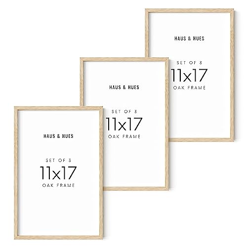 HAUS AND HUES Set of 3 Wooden Frames - 11x17 Natural Wood Picture Frames, Oak Beige