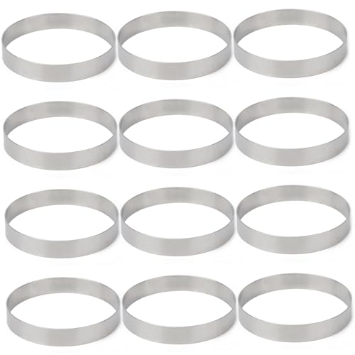 12 piezas de muffin en inglés anillo dié..Anillos de camaradas de acero inoxidable de 4 pulgadas, anillos de galletas multipropósito antiadherentes para cocinar magdalenas inglesas, trompets, panqueq