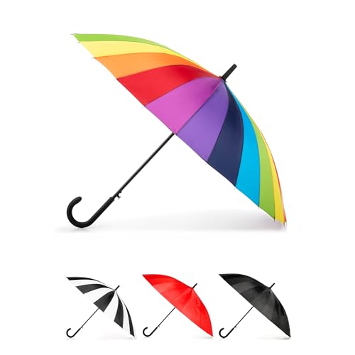 Totes Auto Open Water Repellent 24 Rib Stick Umbrella with J Hook Handle