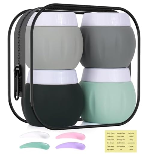 Travel Containers for Toiletries, GLAMFIELDS TSA Approved 1.7oz 50ml Travel Size Silicone Cream Jars BPA Free, Leak-proof Travel Essentials with Lid for Cosmetic Face Hand Body Cream Grey (4 Pack)