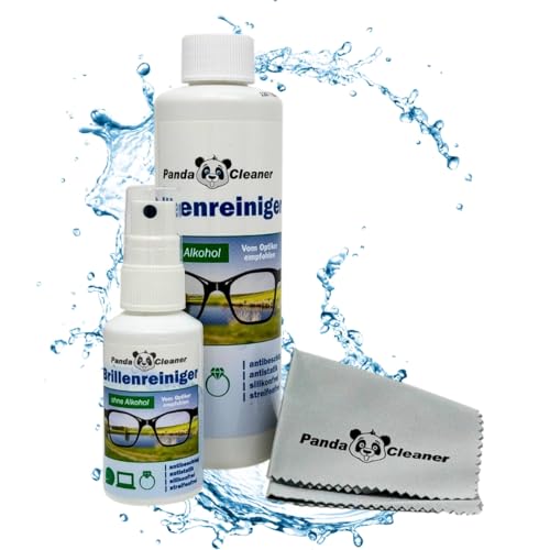 PANDACLEANER Nettoyant pour lunettes | Spray de 50 ml + recharge de 250 ml | Sans alcool | Nettoyage sans traces et formule anti-buée | Fabriqué en Allemagne