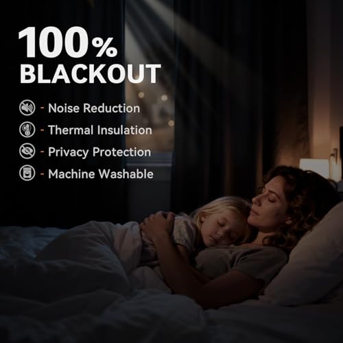Image of 100% Blackout Shield Curtains, Grey, 2 Panels, 50''W x 108''L, Linen Textured Look, Thermal Insulated, Full Light Blackout, Grommet Top, Ideal for Living Room | 100% Blackout Shield Grommet Blackout Curtains for Bedroom, Thermal Insulated Drapes for Living Room, 50 inchW x 108 inchL, 2 Panels