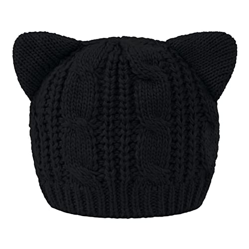 Durio Cat Ear Beanie Hat Cute Beanie With Ears For Women Teen Girls Crochet Kawaii Anime Beanie Black #TOP16