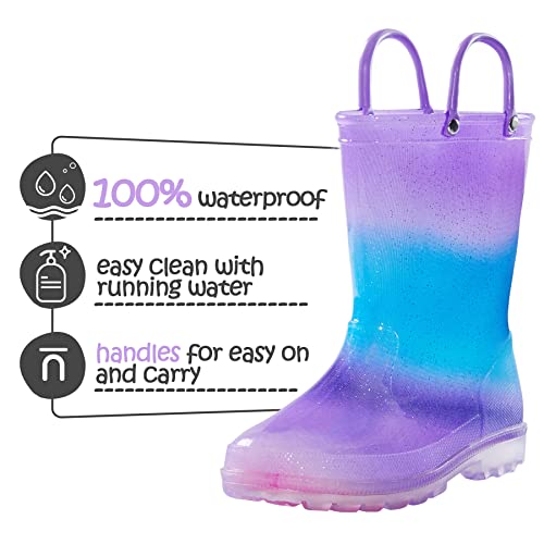 K KomForme Girls Rain Boots,Kids Glitter Waterproof Boots with Easy-on Handles3