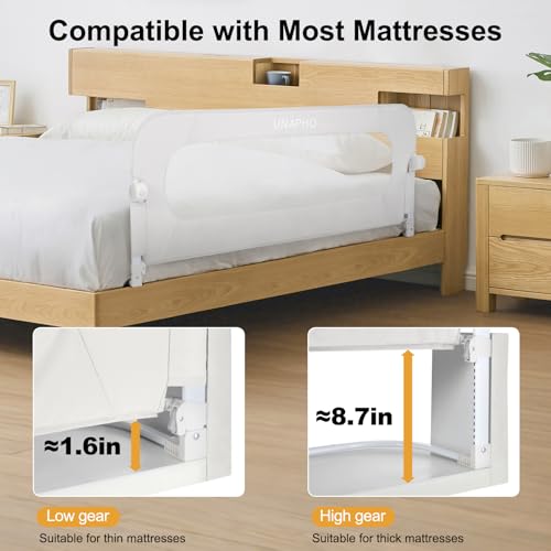 Image of Bed Rail for Toddlers,Swing Down Kids Bed Rails Guard for Twin,Full,Queen,Bunk Size Bed,Extra Tall Child Bed Rail Guard with Reinforced Anchor Safety System,47 inch L x 31 inch H White