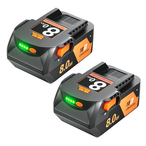 POWTREE 2Pack 8.0Ah Replacement for Ridgid 18V Battery Compatible with Ridgid 18 Volt Battery Lithium R840087 R840086 R840085 R840083 R840089 AC840085 AC840086 AC840087P AC840089 Drill Tools