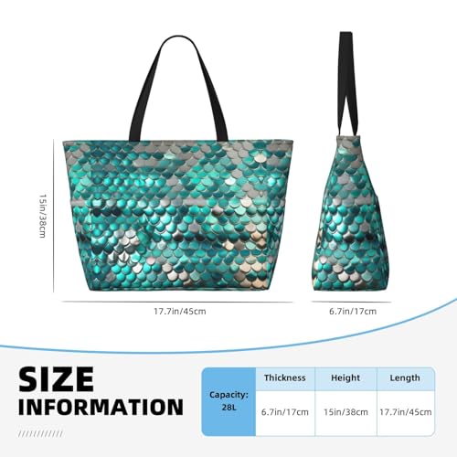 Mermaid Scale Extra Large Tote Bag For Women,Foldable Beach Bag With Pocket Weekender Travel Overnight Bag4