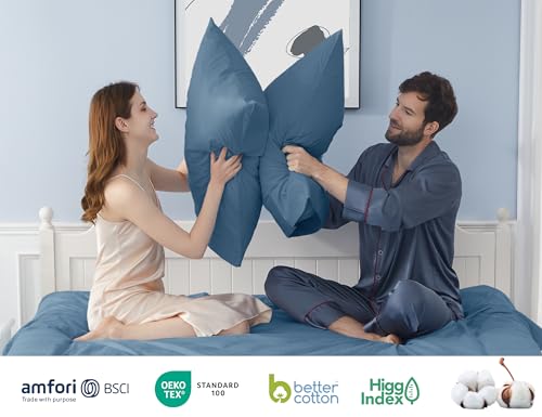 Pillow Cases, Standard Queen Size Cotton Percale Weave Pillowcases, Pre-Shrunk Breathable and Hypoallergenic Pillowcases, Set of 2 (2 Piece Standard/Queen 20 Inch x 30 Inch, Moonlight Blue)