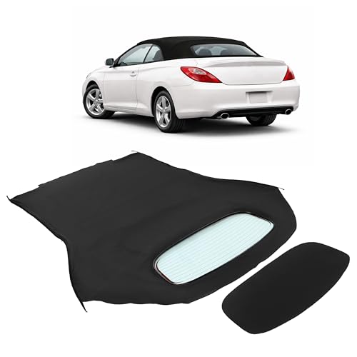 ECOTRIC Convertible Soft Top Compatible with 2004-2009 Toyota Solara Roof Cover with Clear Heated Glass Window Black Sailcloth Vinyl