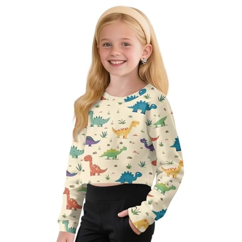 Girl's Sweatshirts Crop Tops Casual Pullover Sweatshirt Crewneck Long Sleeve Top Teens Fall Clothes 5-14 Years