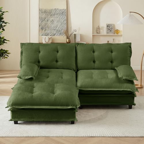 Image of 77 inch Sectional Sleeper Sofa with Ottoman, L Shaped Modular Deep Seat Couches for Living Room Apartment, Flexible Module Combination Cloud Sofa with Spring Support, Easy Assembly, Dark Green