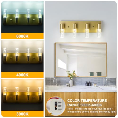 Image of Bathroom Vanity Light Fixtures Over Mirror Brushed Golden Finish Coating, 4 Light Vanity Lights, Wall Sconces Fixture Vanity Lighting for Bathroom