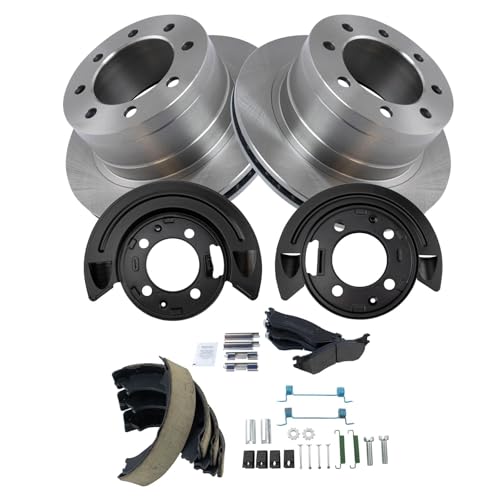 Image of TRQ Rear Brake Pad & Rotor Kit Semi-Metallic Driver & Passenger Side Compatible with 2003-2005 Dodge Ram 2500 Ram 3500