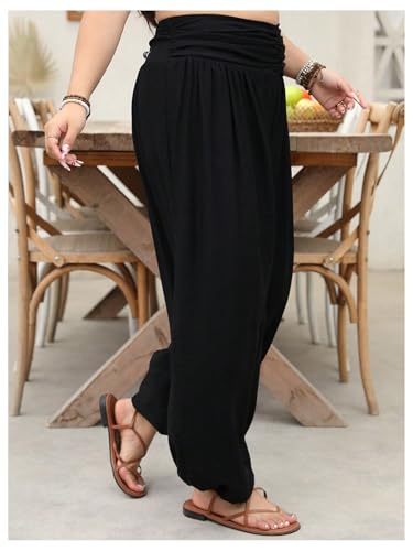 OYOANGLE Women's Plus Size Harem Pants Boho Lounge Pants Loose Fit Barrel Leg Palazzo Trousers3
