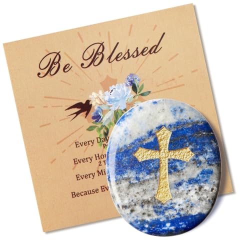 LAIDANLA Lapis Lazuli Cross Engraved Healing Crystal Worry Stones for