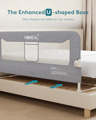 Image of HOMEAL Bed Rail for Toddlers, 59in Swing Down Baby Bed Rail Guard, Toddler Bed Rails for King Size Beds, Twin, Full, Queen, Bed Guard Rail for Toddlers, Grey
