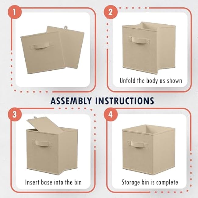 Ornavo Home Foldable Collapsible Storage Box Bins Shelf Basket Cube Organizer with Dual Handles - Set of 6-13 x 13 x 13 - Beige