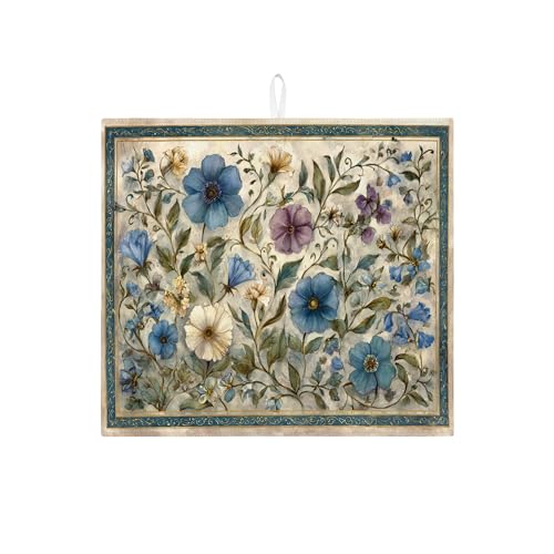 Flower Vintage Blue Botanical Tappetino Scolastoviglie Tappetini Asciugatura Rapida Tappetino Lavello Per Piani Caffettiera Posate 46X61Cm