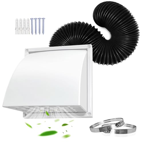 4In Dryer Vent Cover Outside with Hose (4In*8Ft) and 2 Clamps, Upgrade Flexible Aluminum Vent Duct, Heat-resistant Dryer Vent Connection Kit for Wall Exhaust Vent, RV or Warm House Air Circulation