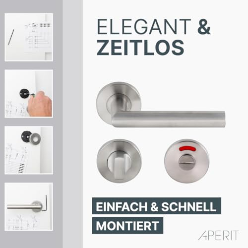 Aperit 49.203.03 Türgriffe: Profi Türbeschlag T-Modell - EN1906 Klasse 3 - Türklinken Paar mit WC Verriegelung - Drückergarnitur/Türdrücker für innentüren, rund, Edelstahl matt