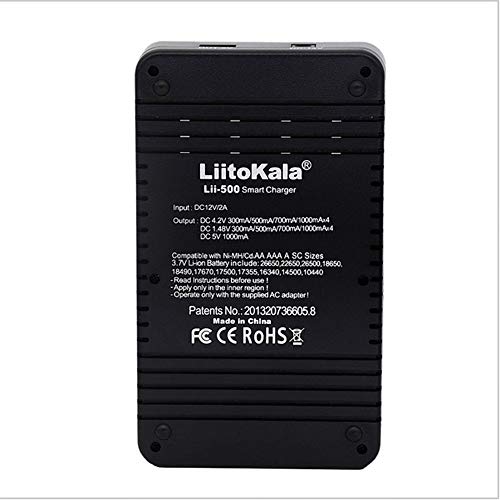Mouchao Liitokala Lii-500 18650 26650 21700 4-sleuf LCD-universele lader zwart - Afbeelding 5