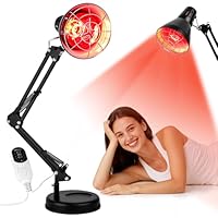 VOVIPO 150W Infrarot Hitze Lampe,Infrarot Hitze Lampe für Zuhause mit Timer,Verstellbarer Support Light Arm und Temperaturregelung,Schwarz