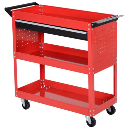 Image of DURHAND 3-Tier Tool Trolley Cart Storage Red