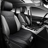 CAR PASS Car Seat Protector, 2 Pack Sideless Nappa Leather Seat Covers for Cars, All Season Waterproof Breathable Front Seats Cushion with Storage Pocket Universal Fit Vehicle Car SUV Truck, All Black