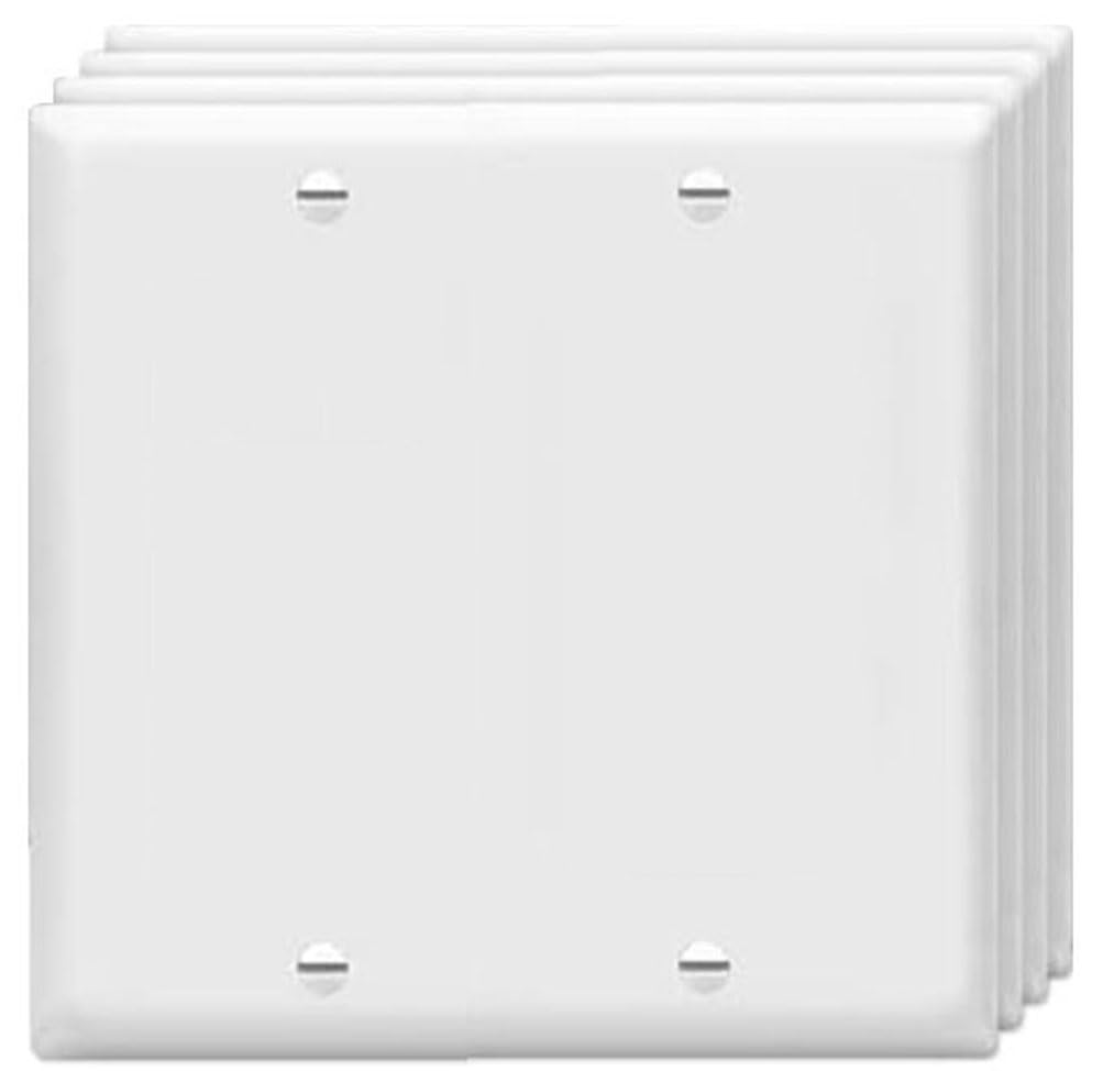 ZEFTV Blank Wall Plates 2-Gang blank Switch Outlet Electrical Cover Plate Unbreakable Thermoplastic Faceplate for Light Receptacle Outlet Switch, White (4 Pack)