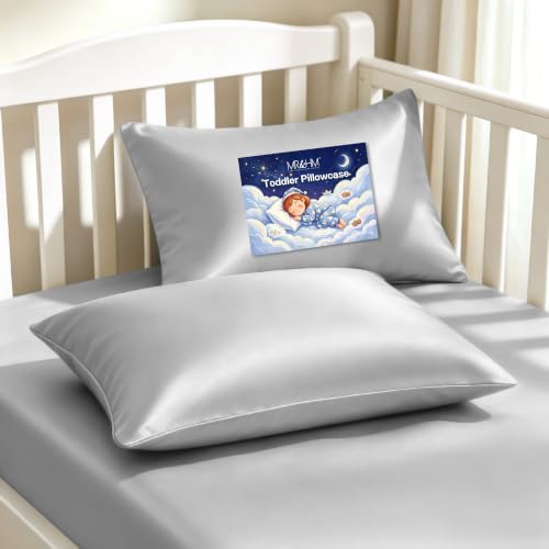 MR&HM Toddler Satin Pillowcases 13"x18", Envelope, Set of 2, Silver Grey