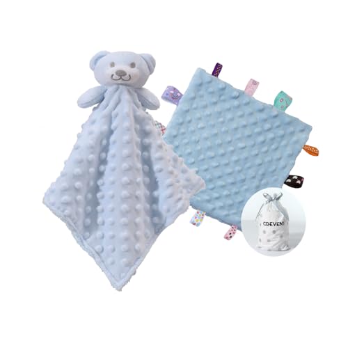 Image of CREVENT Soft Plush Animal Face Security Blankets for Boys and Girls, Great Gifts for Birthday Baby Shower (Blue Bear + Tag)