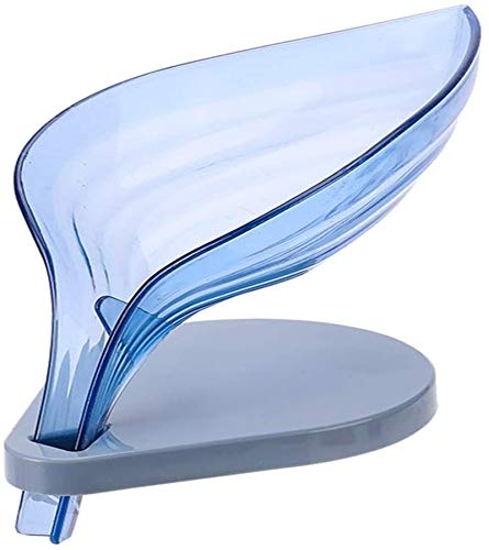 ruirui-home Porte-savon en forme de feuille avec drainage, en plastique durable, facile à nettoyer et à séchage rapide, avec ventouse pour salle de bain et cuisine (bleu clair) Cover
