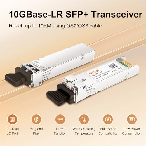 Image of 2Pack 10GBase-LR SFP+ Transceiver, 10G LC Single Mode Module for Cisco SFP-10G-LR, Meraki MA-SFP-10GB-LR, Ubiquiti UF-SM-10G, Mikrotik, D-Link, Supermicro, Netgear DDM, 1310nm, 10km
