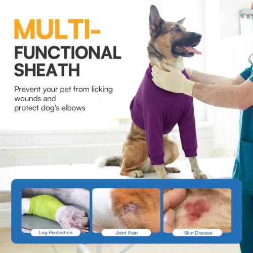 Image of Queenmore Recovery Sleeve for Dogs Front Leg, Adjustable Dog Recovery Suit for Front Legs, Breathable Suitical Recovery Sleeve for Large Breeds, Purple, L