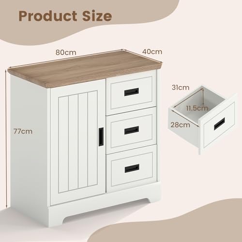 COSTWAY Elegant Sideboard Storage Cabinet, Kitchen Buffet with Sliding Doors, 3 Drawers & Adjustable Shelf, Coffee Bar Display Unit for Dining Room (White) - Image 3