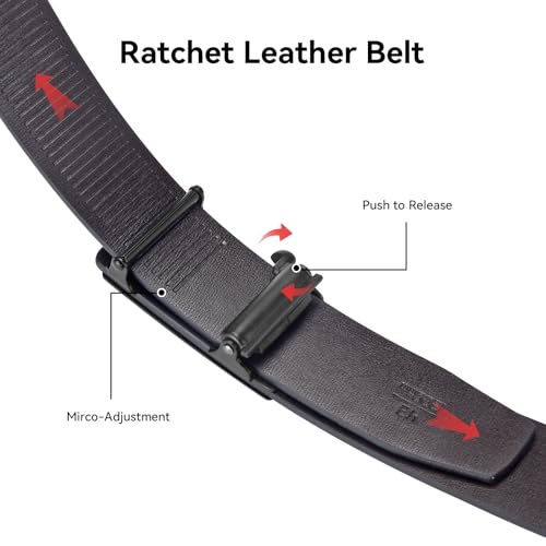 Men's Black Leather Ratchet Belt, 1.25 inch Casual Dress Belt for Jeans with Adjustable Automatic Slide Buckle2