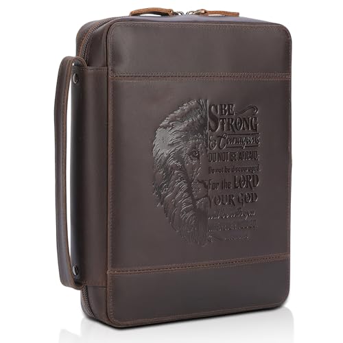 Polare Full Grain Leather Bible Cover Church Bag 10.5x7.75x2.25 inch Carrying Book Case Bible Protective with Handle and YKK Zipper Christian, Religious Gifts for Men Women