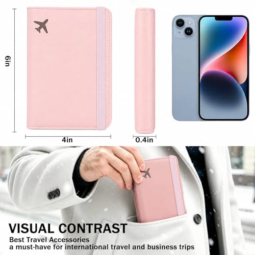 Image of ZOPPEN RFID Blocking Passport Holder for Travel - PU Leather Waterproof Lightweight Passport Cover Wallet for Women Men, Travel Organizer with Card Slots for Airline Tickets & Passport Book, Pink