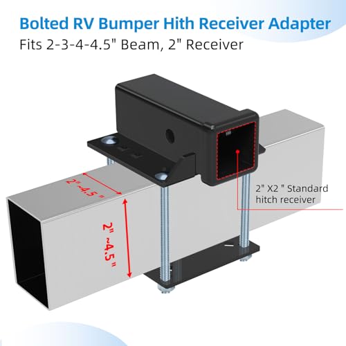 Image of Bolt-On RV Hitch Receiver - 2 inch Adapter for 3-4 inch Camper Beams, 200lbs Reinforced Cargo Rack & Bike Mount