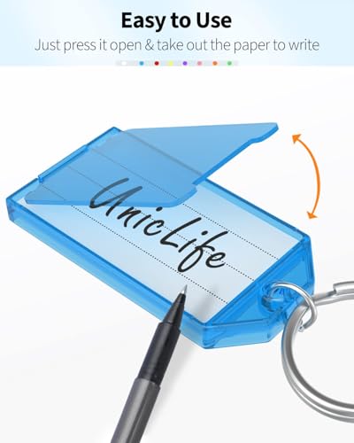 Uniclife 10er Pack Robust Kunststoff Schlüsselanhänger beschriftbar, Schlüsselanhänger zum Beschriften mit Split Ring Label Fenster, 8 Farben