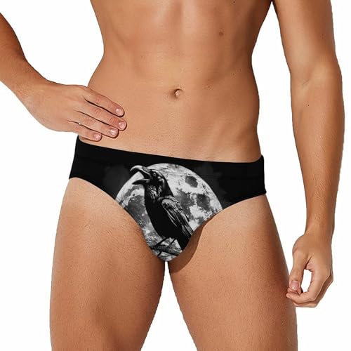 Crow and Full Moon Novelty Men's Brief Swimwear Pants Swimming Trunks Beach Shorts Underwear