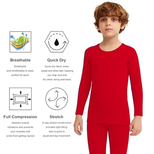 LANBAOSI Boys&Girls Long Sleeve Compression Soccer Practice T-Shirt Red - Thumbnail 5